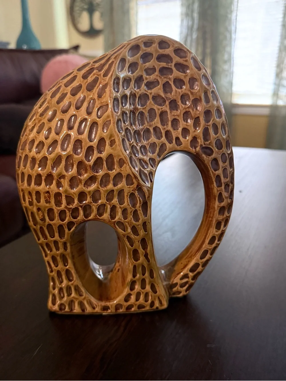 Pier 1 Brown Sculpted Ceramic Elephant Figurine